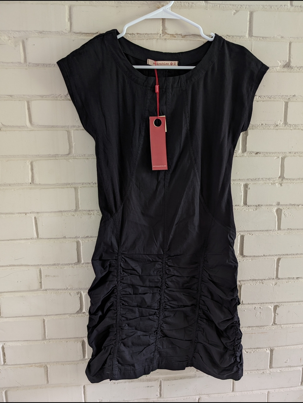 XCVI Wearables XS Black Aviana Ruched Cap-Sleeve Dress NWT